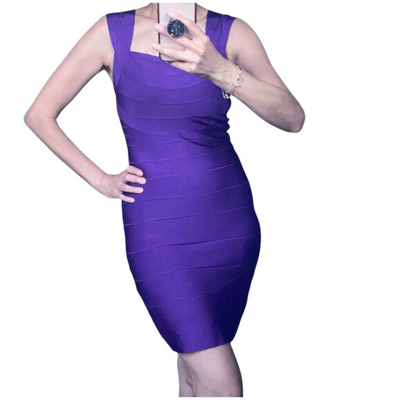 Vintage Harve Leger Mini Fitted Dress L Purple Bandage Sleeveless Y2K Sexy Party - Picture 8 of 10